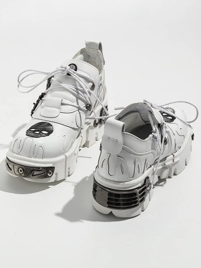in White - Buckles Detailing Flame Style Skeleton Design Platforms Gothic And