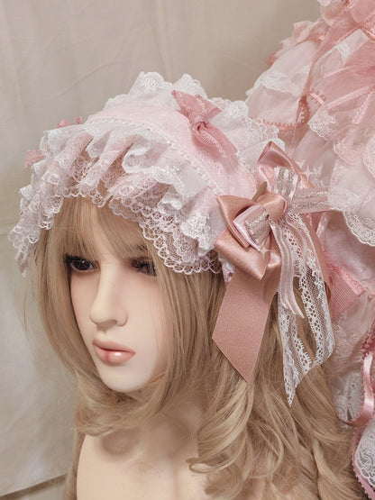 Hairband Bowknot White Lolita Lace Pink Glitter
