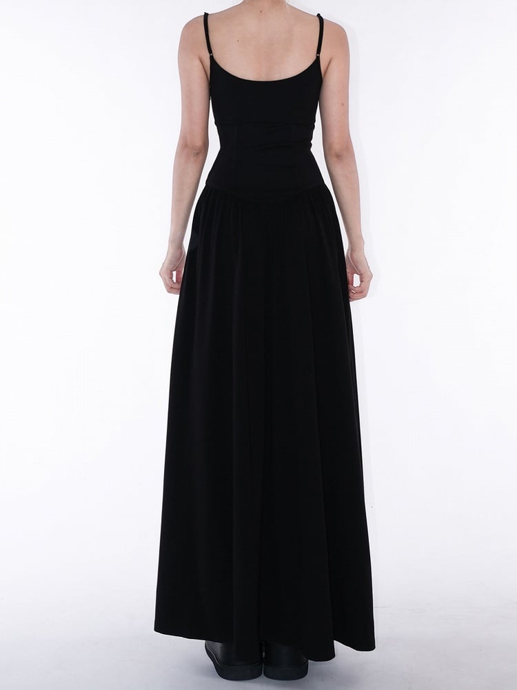 mit Kunstkleid, schwarze Taille, Slip mit Knochen, knöchellang