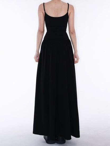 mit Kunstkleid, schwarze Taille, Slip mit Knochen, knöchellang