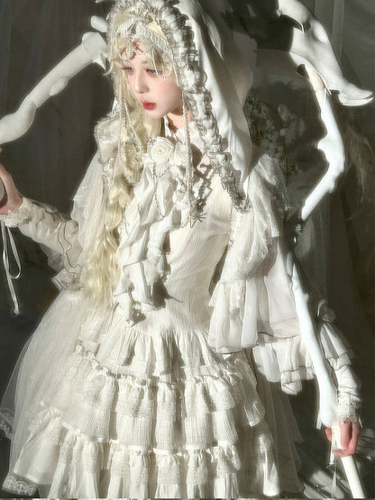 White Shiro Gothic Lolita Ruffle Trim Hooded Top