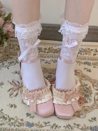 Lolita - Bow Mid-heel Sophisticated Layered Sandals Details Light Gather Pink Detachable