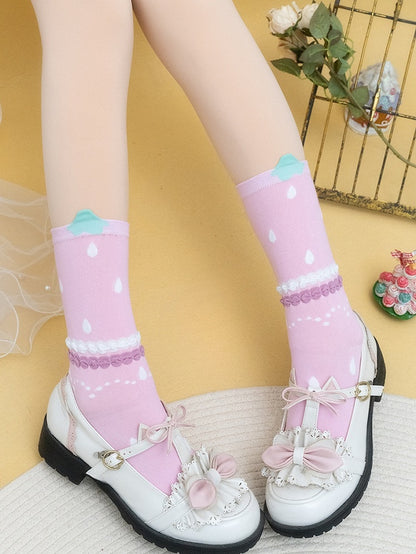 ピンクのプリントデザインカーフソックス