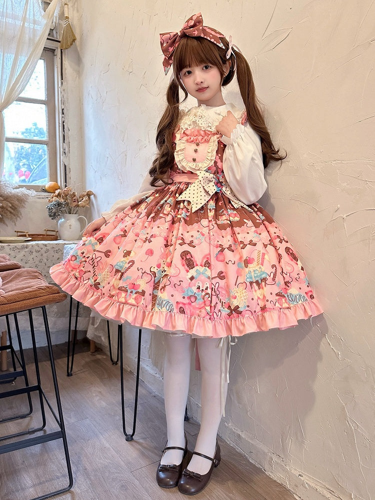 und Taille Rosa Süßes Lolita Bunny Kleid mit hohem Aufdruck Dessert