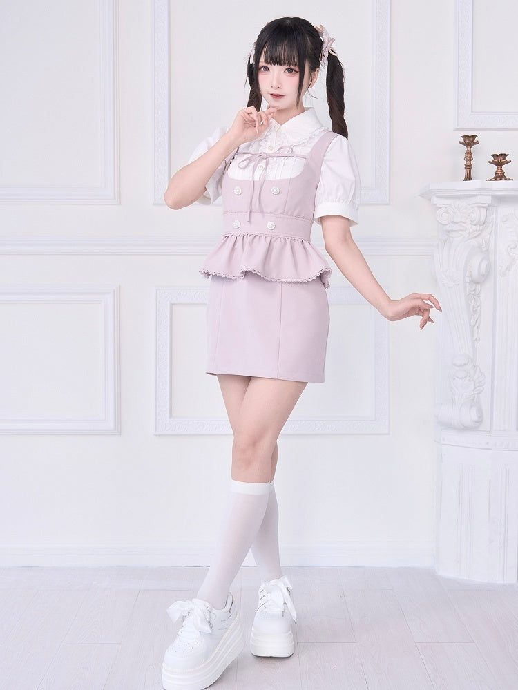 Dress Pink with Wear Adjustable Tiered Back Ties Jirai Two-Way Overall Kei Skirt