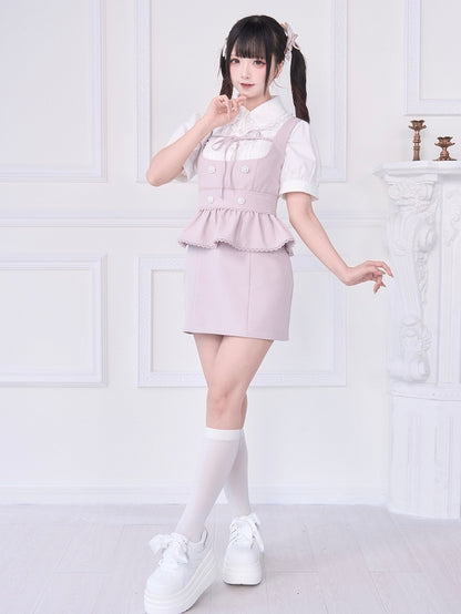 Dress Pink with Wear Adjustable Tiered Back Ties Jirai Two-Way Overall Kei Skirt
