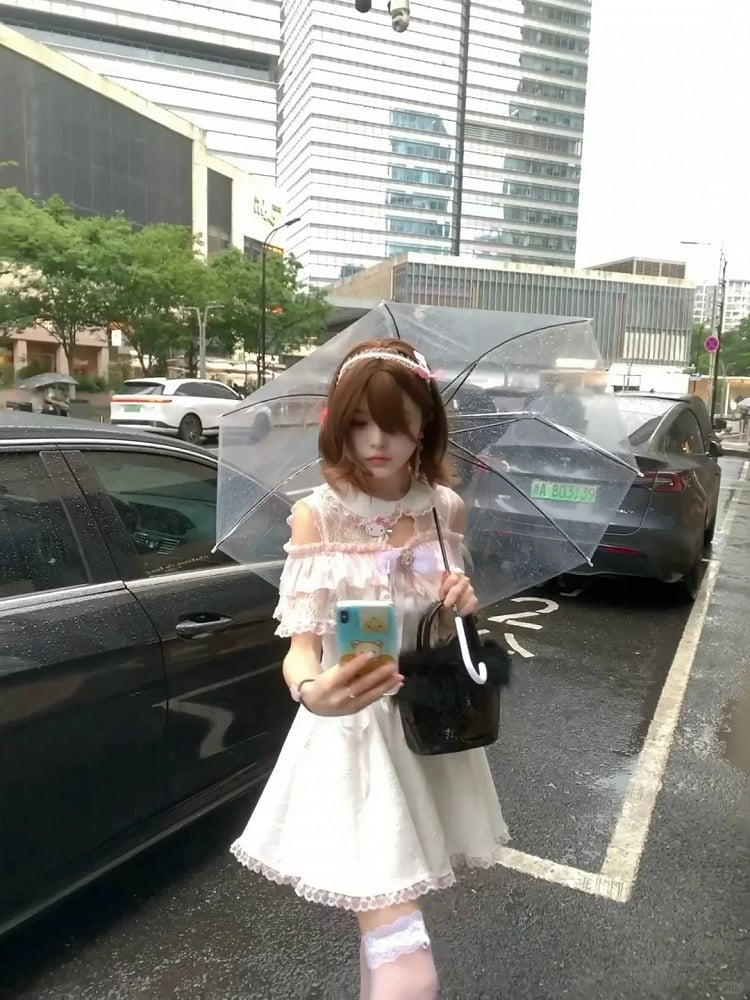 Kei Light Shoulder Dress Open Jirai Illusion Polished Aesthetic Pure - Neckline Pink with