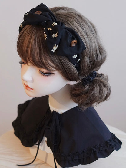 KCプリントボタン装飾ブラックリボンベアビッグ