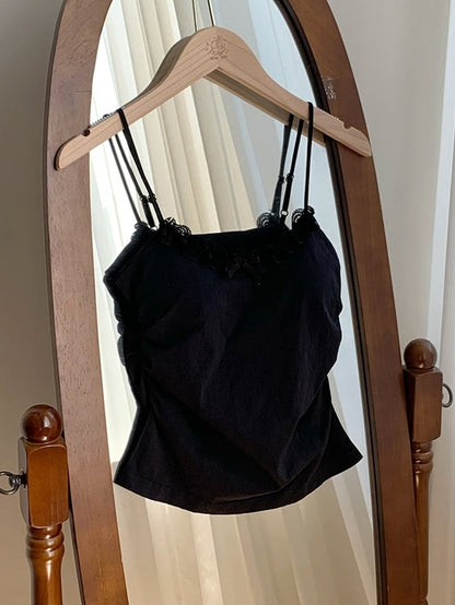 キャミソール アンダーワイヤー サマーカップ トップス 快適 ブラック