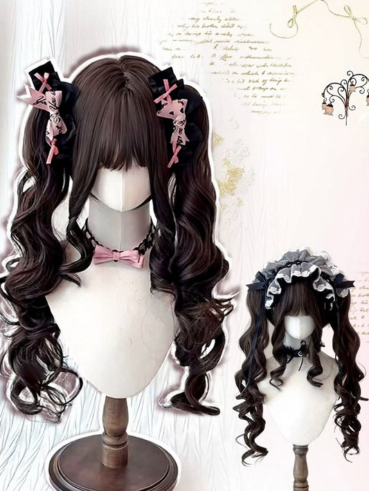 Brown 28cm Full-Bang Wig with 60cm Wavy Twin Tails Claw Clip - Meow Island Wig