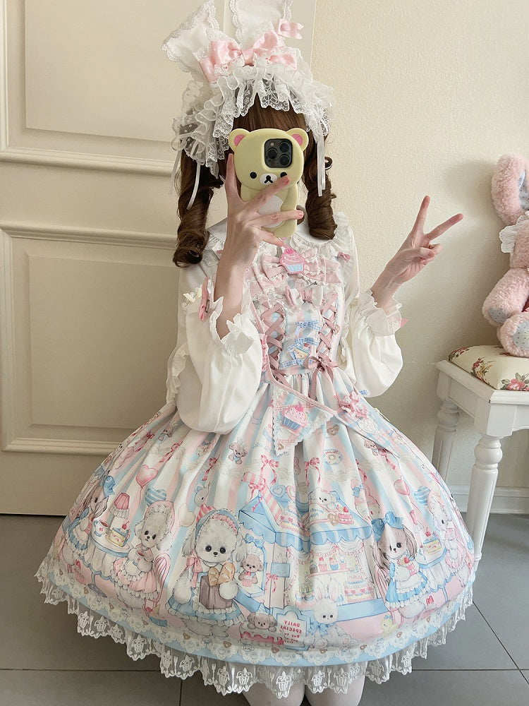 Lolita Teefahnen Nachmittagsband mit süßem Welpenkleid-Aufdruck