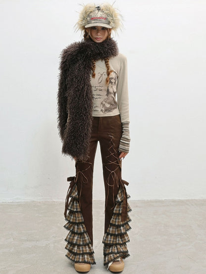 Brown - Pastel Lace-up Pants Details Punk