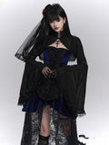 Cutouts Lace-Trimmed Elegant with Bell Crop Black Halloween Sleeves Elbow Shrug Gothic