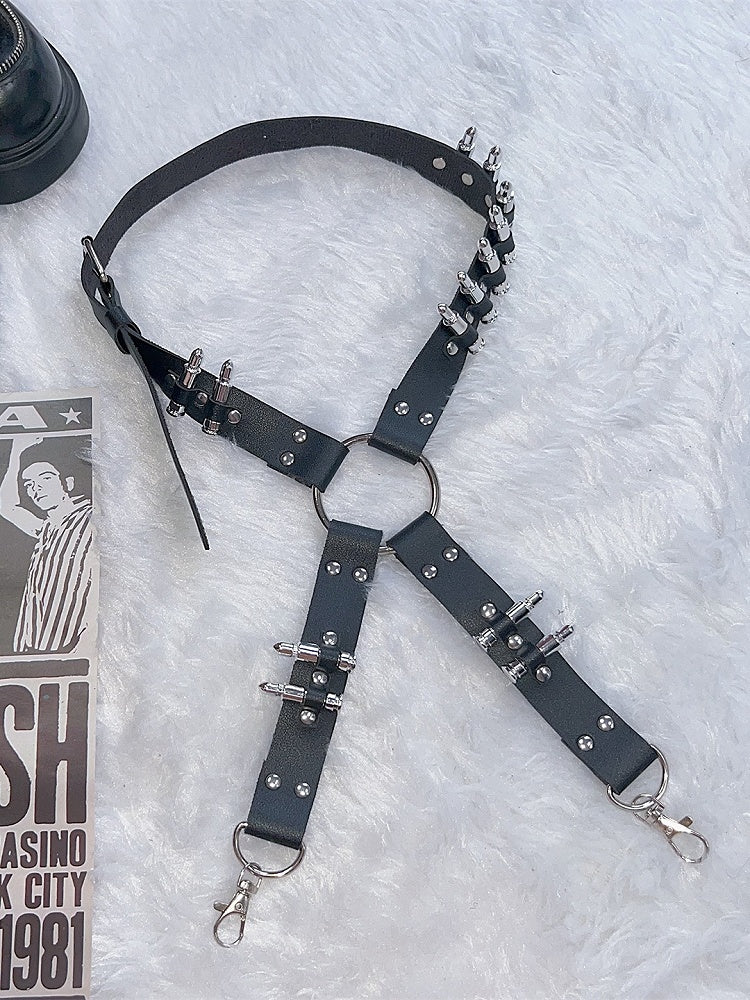 Schwarze Details Rock Strumpfband Nieten PU Punk