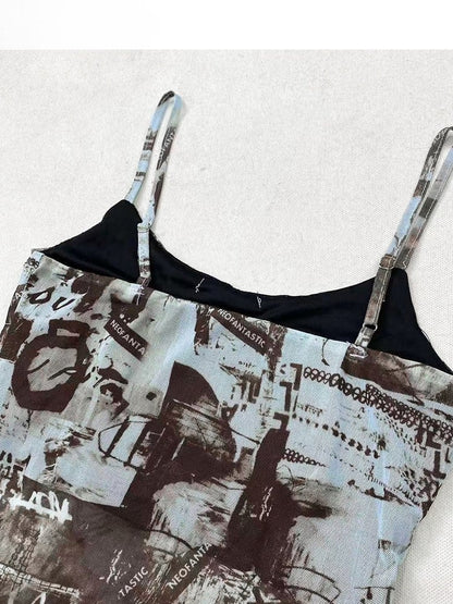 アシンメトリーキャミソールトップ ビタースウィートブルー レースアップディテール + ヘム