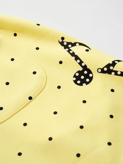 Yellow Polka-Dot Wide-Leg Pants with Music Notes - Languid Park