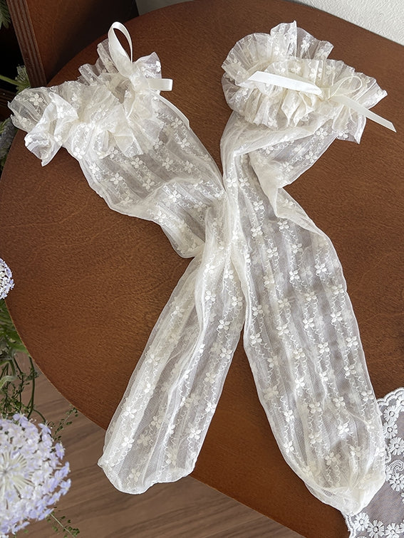 トリムレース 膝下 花柄 ホワイト/ベージュ/ブラック ロリータストッキング