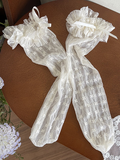 トリムレース 膝下 花柄 ホワイト/ベージュ/ブラック ロリータストッキング