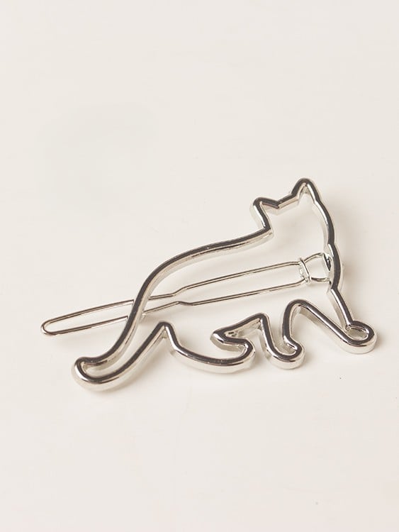 Hairclip Metal Silhouette Minimalist Cat Golden/Silver