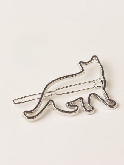 Hairclip Metal Silhouette Minimalist Cat Golden/Silver