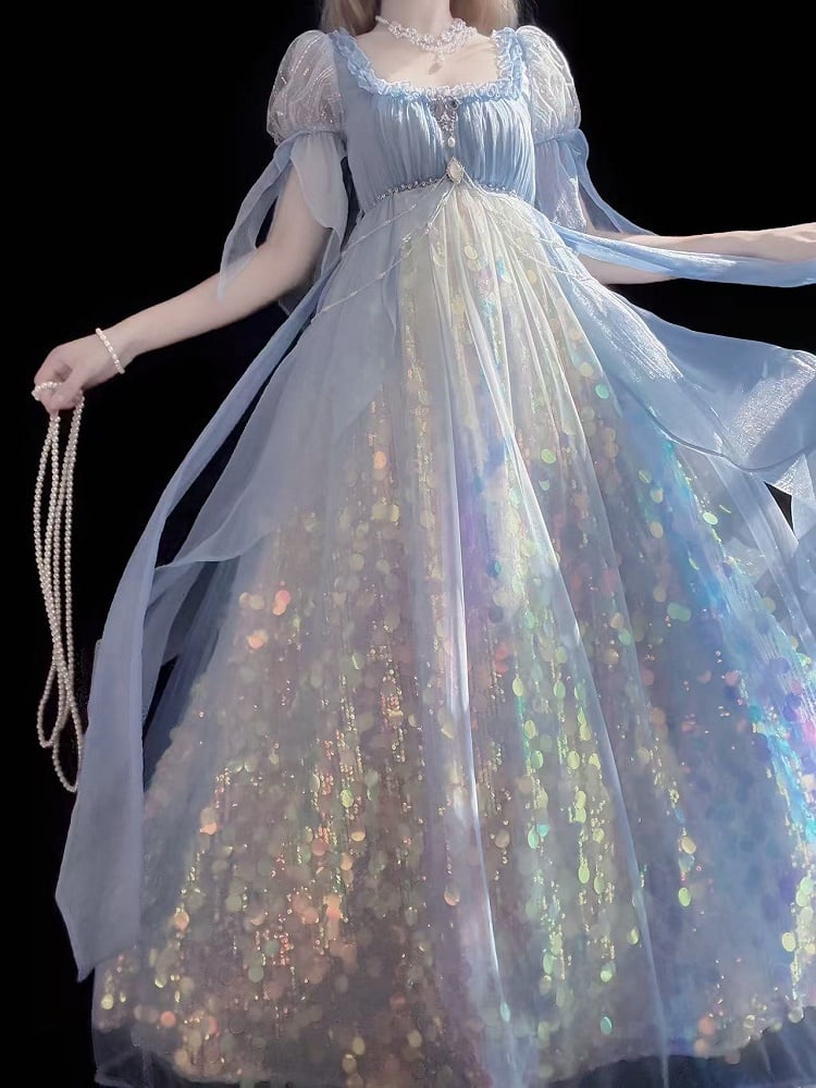 Mermaid-Inspired Sequined Sparkling Dress Empire Blue Waist Lolita