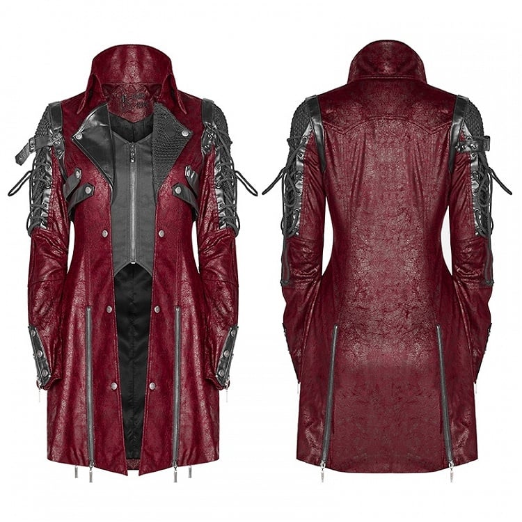 Red Punk Rubberized Faux Leather Windbreaker