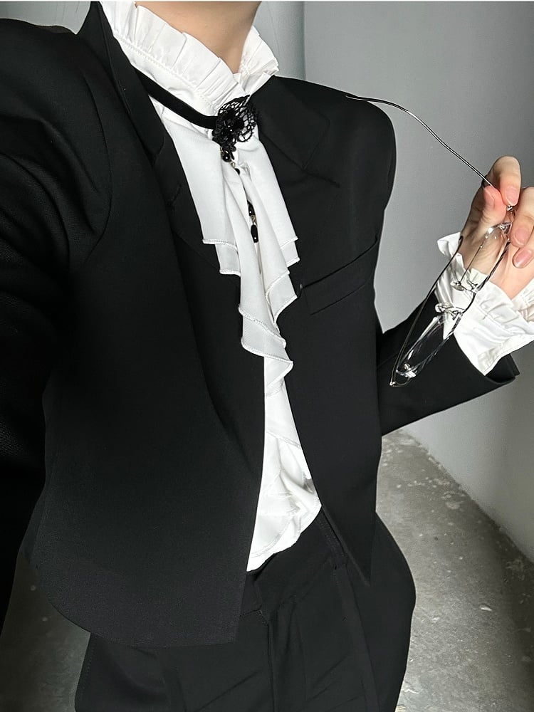 Elegant Choker Teardrop Ouji Necklace Bead Black Pendant Flower Chains with Lace Lolita