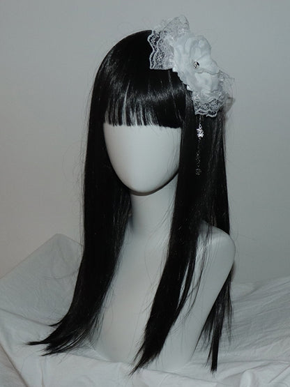 Musical Bowknot Lace Decorated White/Black Hairclip Design And Charm Floral Notes Skeleton Trim Crown