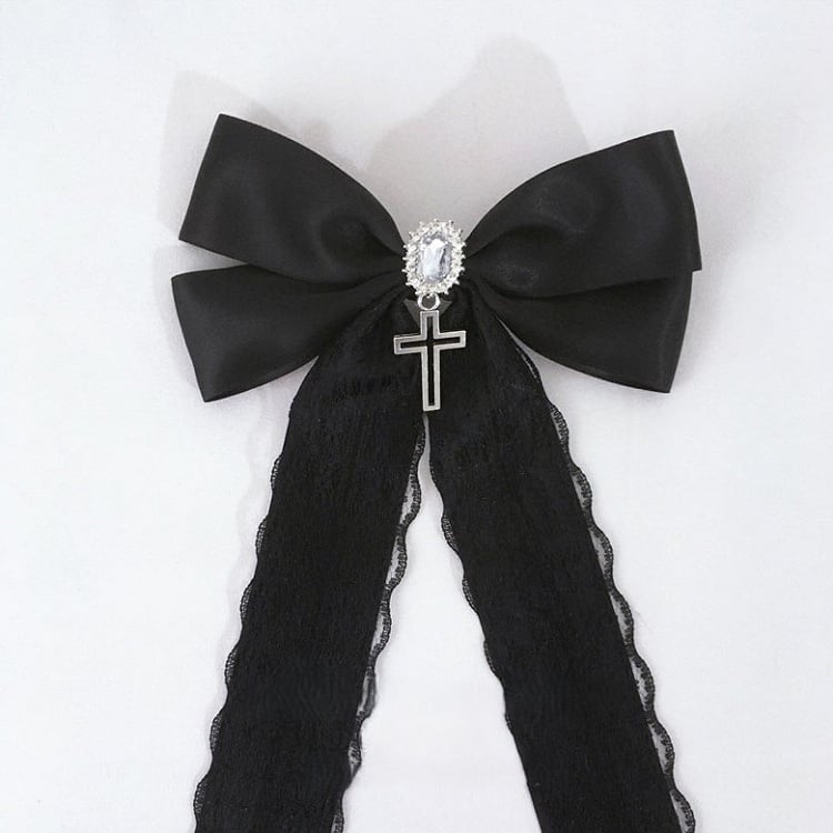 with Round Hairclip Colors Pendant Trim Bow 3 Option Lace Rhinestone Cross