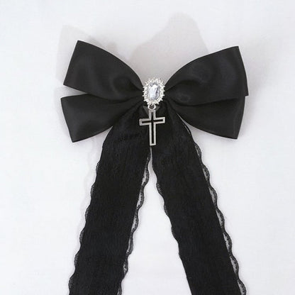 with Round Hairclip Colors Pendant Trim Bow 3 Option Lace Rhinestone Cross