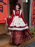 Horse-face Pins + Red Leg Bow Embroidery Warmers Apron OP Han KC Skirt Floral Brooch Lolita