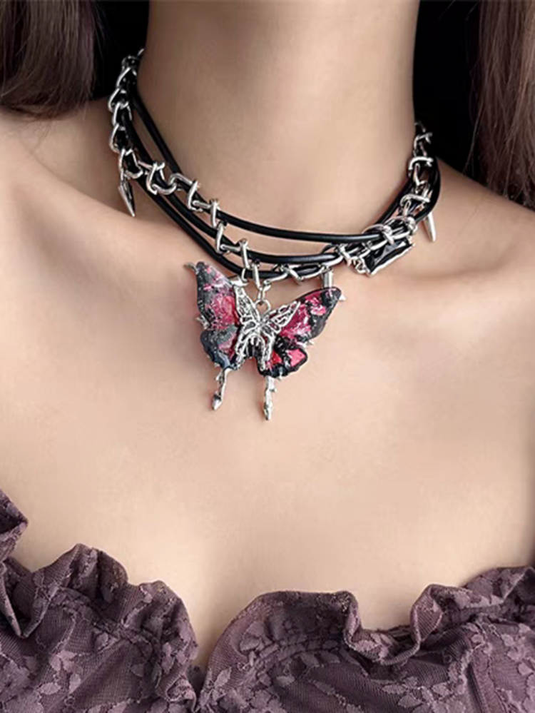 Rosenrot Dunkelblau Schmetterling Y2K Choker