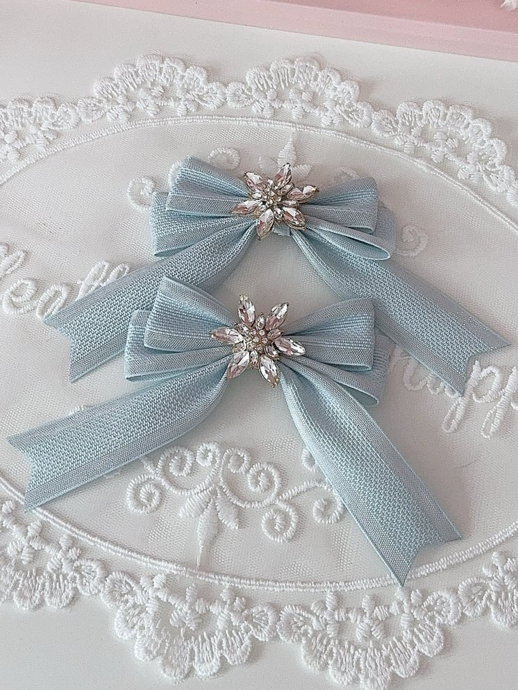 Rhinestone Hairclip Color Options 5 Bowknot Decorated Snow