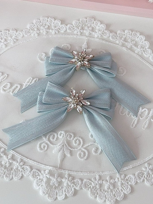 Rhinestone Hairclip Color Options 5 Bowknot Decorated Snow