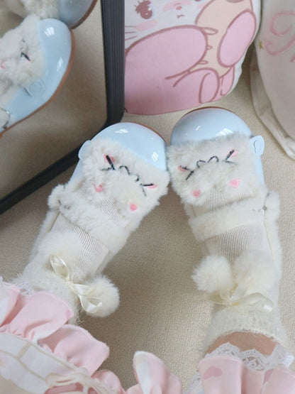 Blue Flat Sweet Kitty Fleece-Lined Baby with Plush Shoes