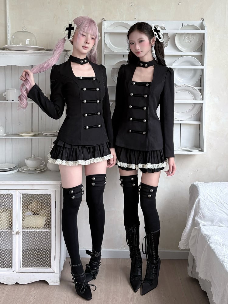 Over-the-Knee Stockings with Black Metal Button Accents - Damn Girl