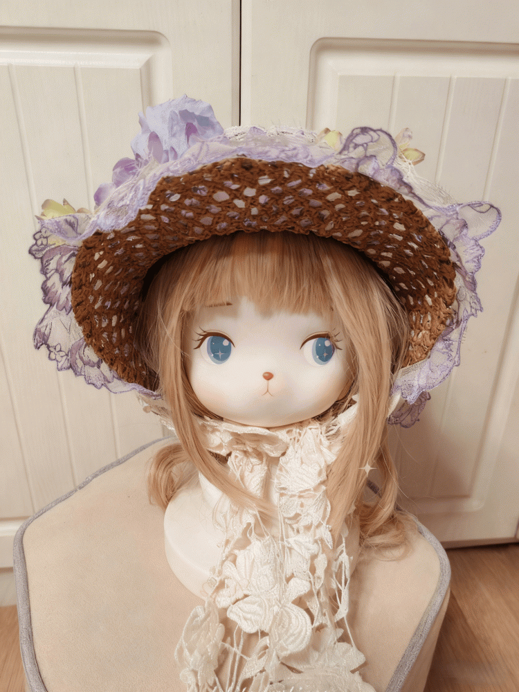 2 Lace Cluster Options Detail White-Purple Hat Straw Lolita Floral
