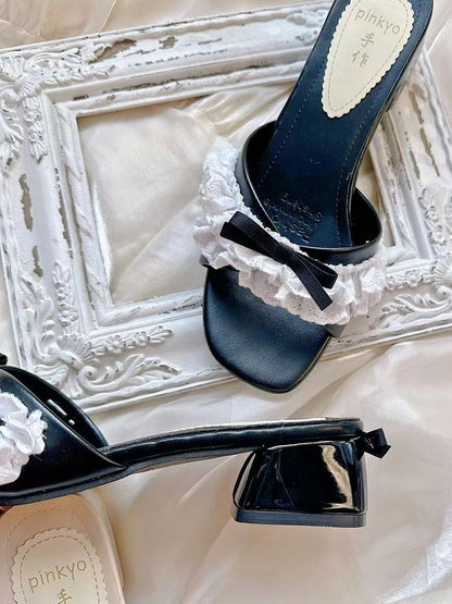 Heel Elegant Sandals Lolita Black 3.5cm Low-heel with