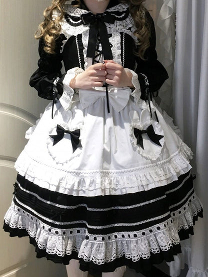Black Lace-Up Lolita Jumper Skirt with Ruffled Hem