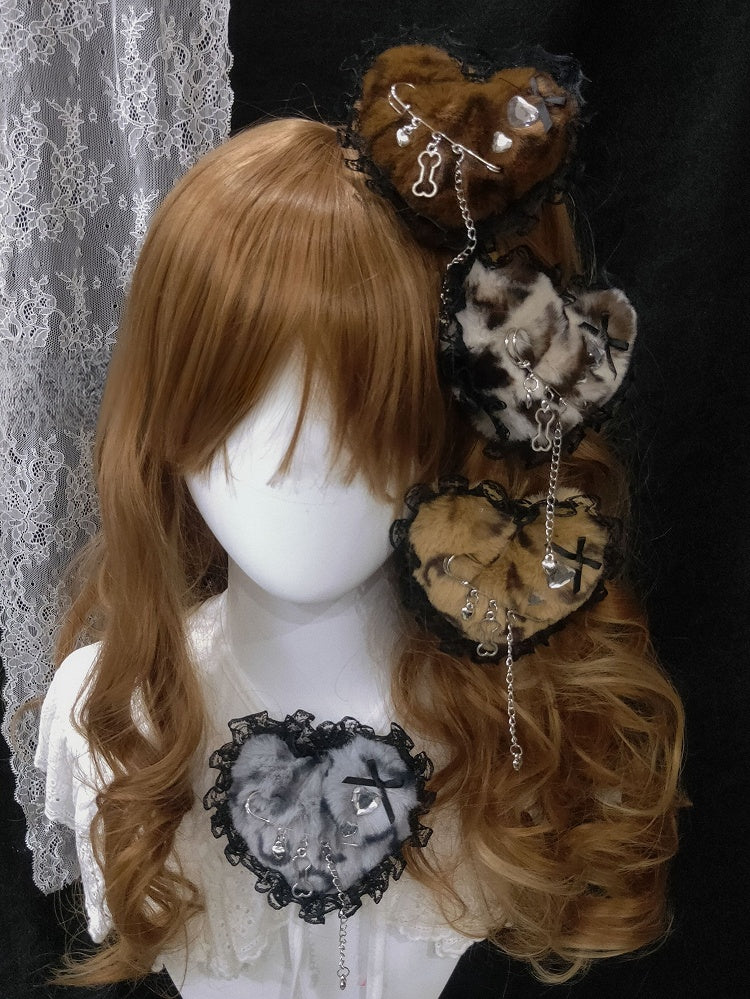 Trim Pattern Hairclip Tiger Color 4 Spot Heart Lace Options Plush