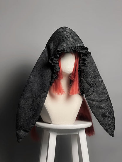 Oversized Black Bunny Red White / Hood Ears
