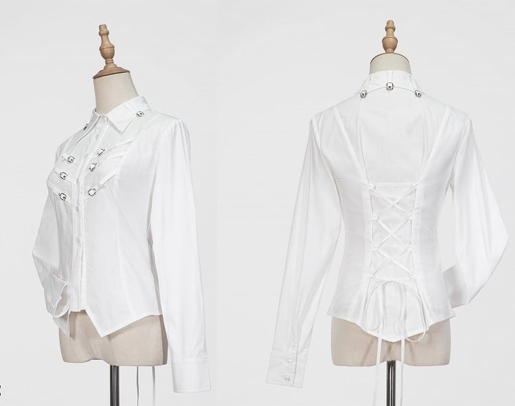 avec Chemise Blanche à Longues Manches à Boucle Détails Élégants