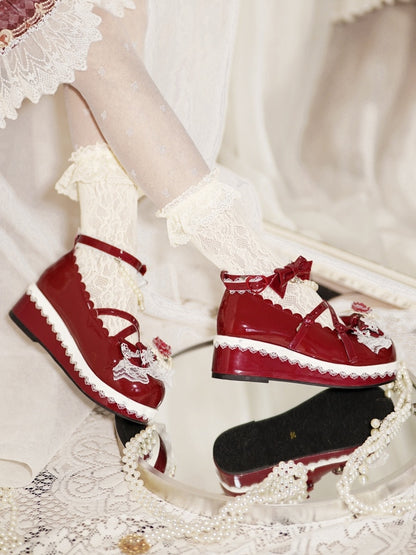 Design Trim Platforms Buckle Red Chain Bow Lace With Heart Detachable at Floral Beaded Top