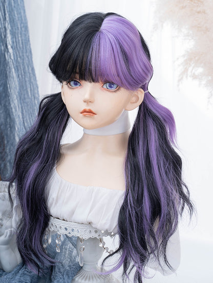 LilaSchwarz mit Perücke 74CM Pony Länge gewellte Air Split Farbe