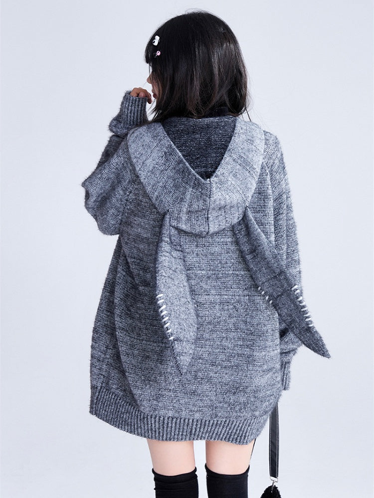Hooded Cardigan Ears Gray Bunny