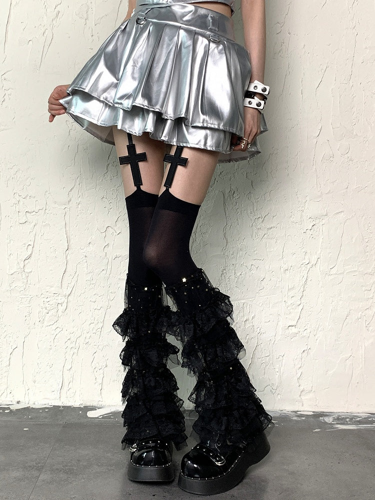 Tiered Leg Y2K Moon and Black Star Trims Sleeves Ruffle