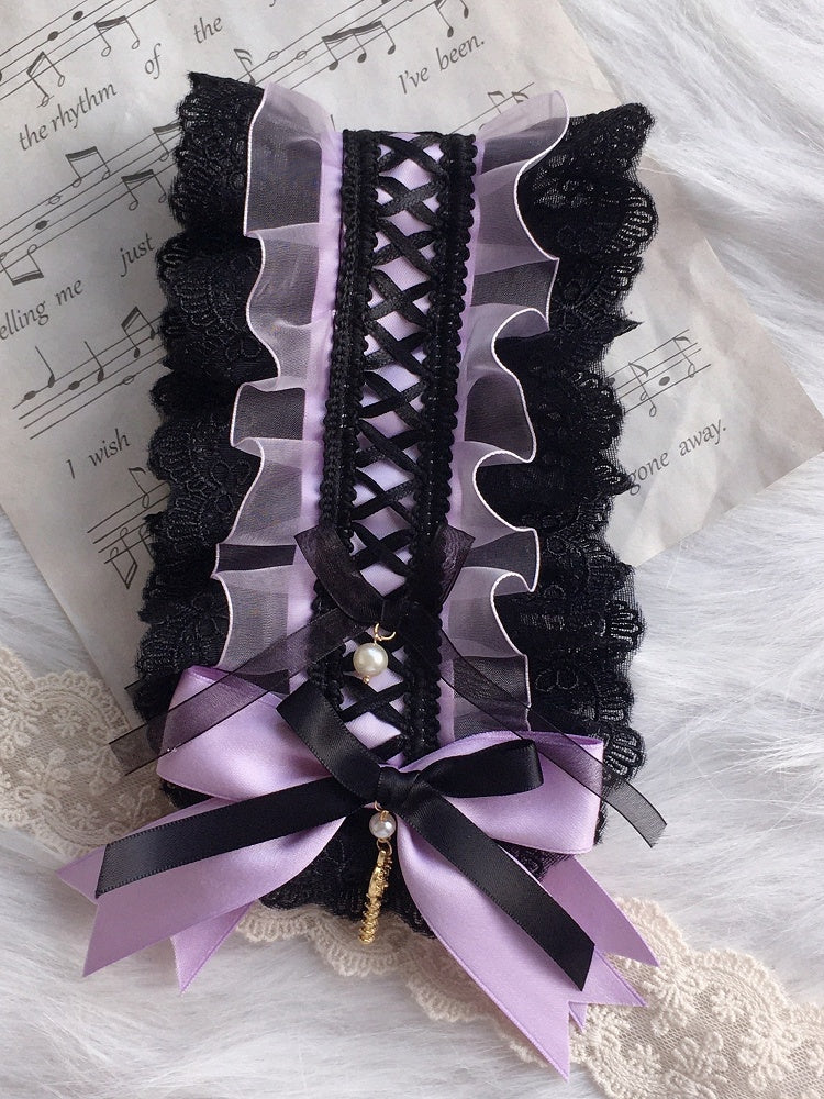Bowknot Hairband Black Lace-up Purple Lolita Sweet