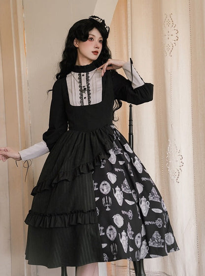 サスペンダースカート + エレガントなプジブラウスプリントデザインオリジナルKula