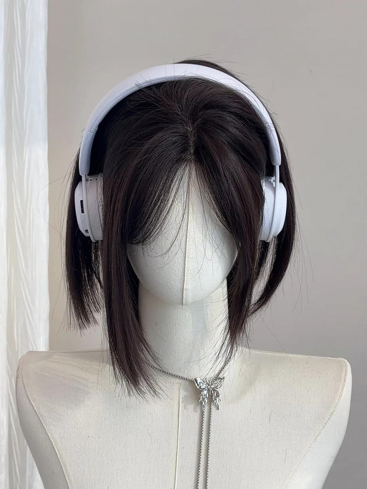 with Tea Wig Bangs Black Curtain Short 30CM Straight