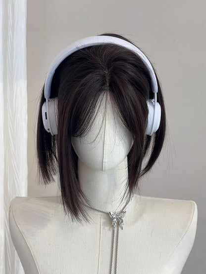 with Tea Wig Bangs Black Curtain Short 30CM Straight